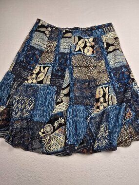 Chicos Patchwork Floral A-Line Skirt Size 3 Large 100% Cotton Blue